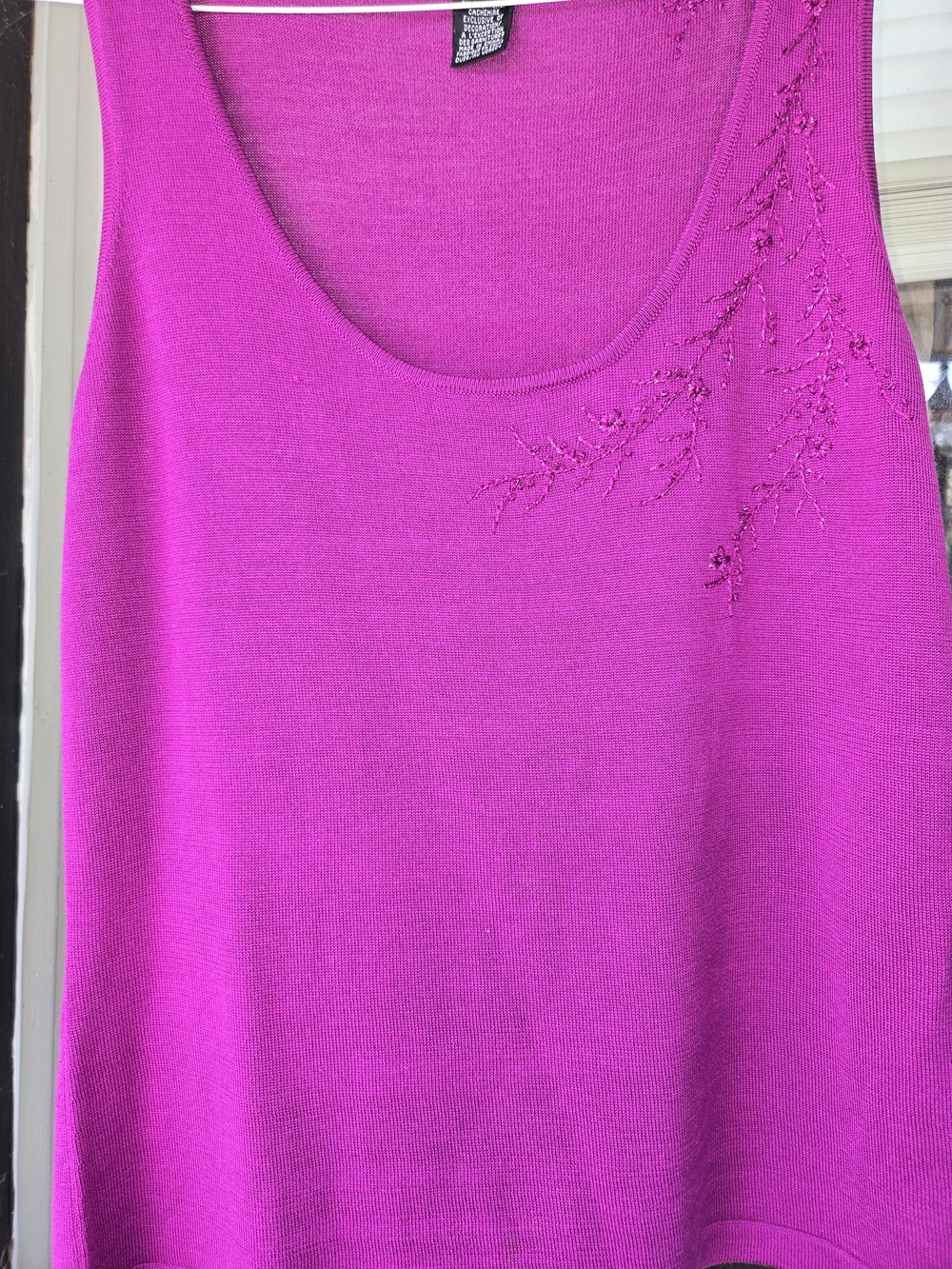 Linda Allard Ellen Tracy Sleeveless Beaded Scoop Neck Tank Top - Magenta